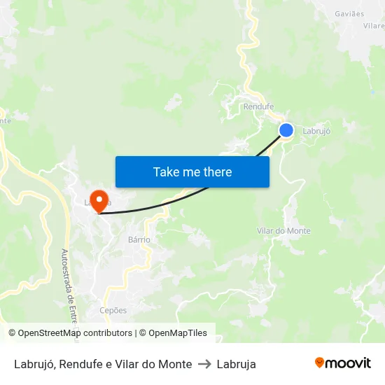 Labrujó, Rendufe e Vilar do Monte to Labruja map