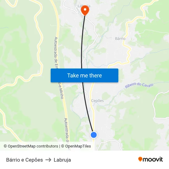 Bárrio e Cepões to Labruja map