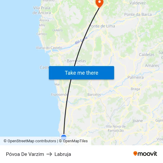 Póvoa De Varzim to Labruja map