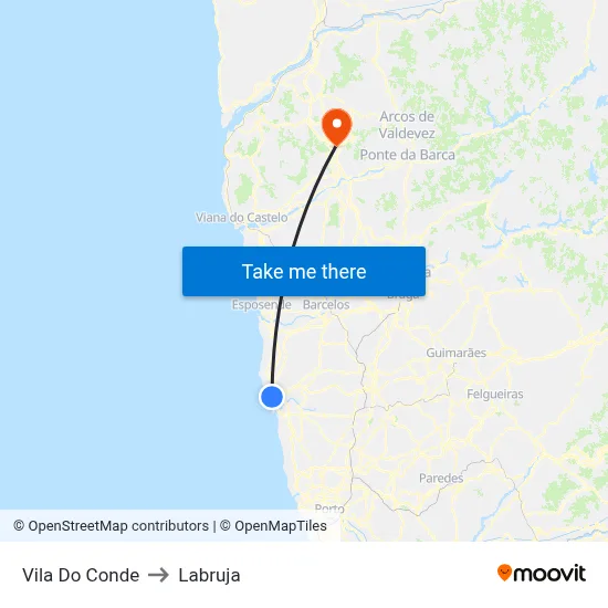 Vila Do Conde to Labruja map