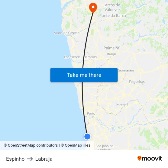 Espinho to Labruja map