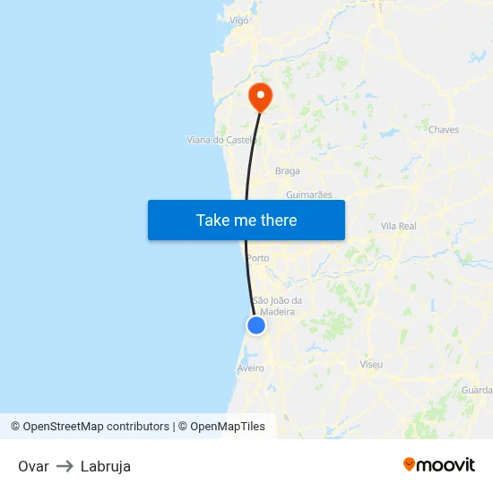 Ovar to Labruja map