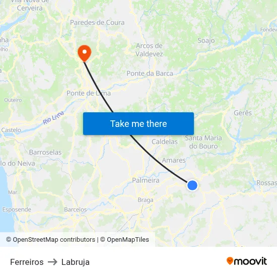 Ferreiros to Labruja map