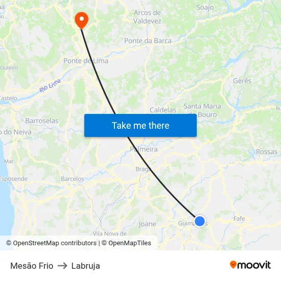 Mesão Frio to Labruja map