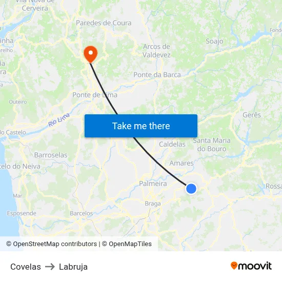 Covelas to Labruja map
