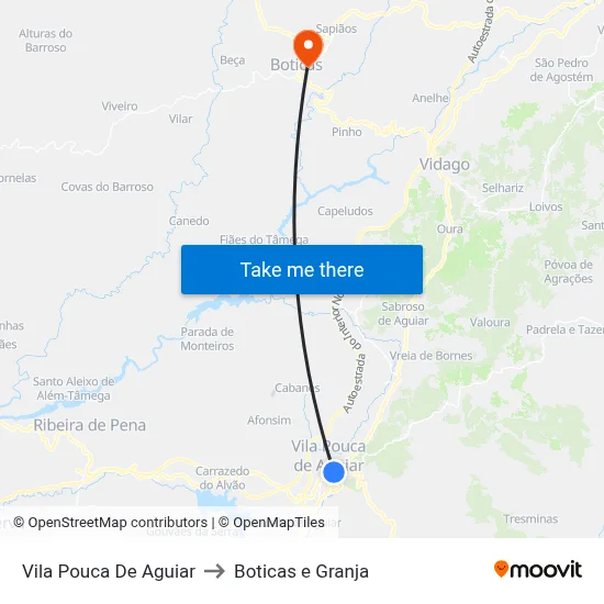 Vila Pouca De Aguiar to Boticas e Granja map