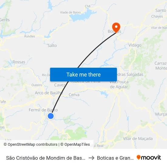 São Cristóvão de Mondim de Basto to Boticas e Granja map