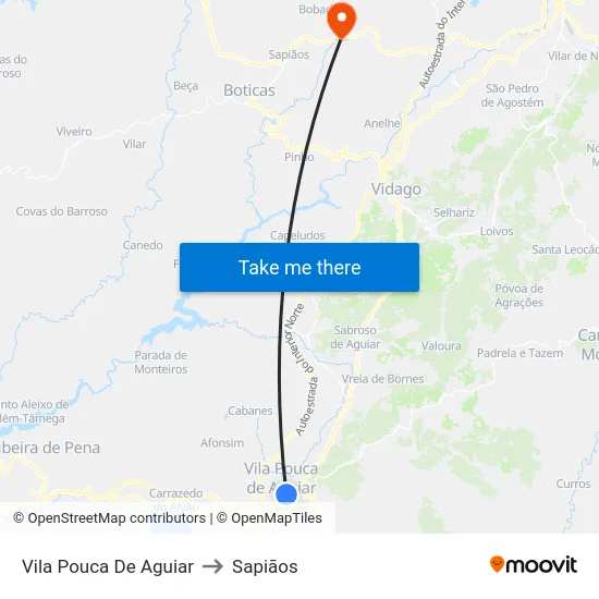 Vila Pouca De Aguiar to Sapiãos map
