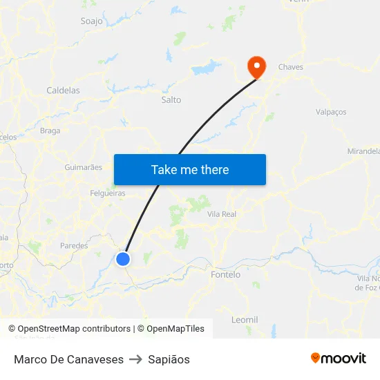 Marco De Canaveses to Sapiãos map