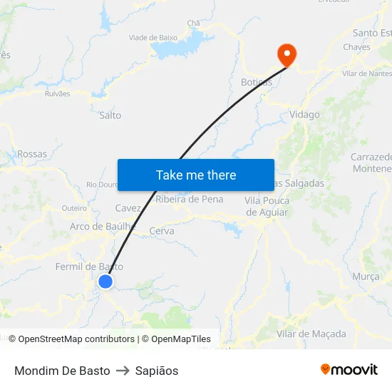 Mondim De Basto to Sapiãos map