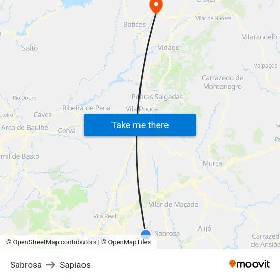 Sabrosa to Sapiãos map