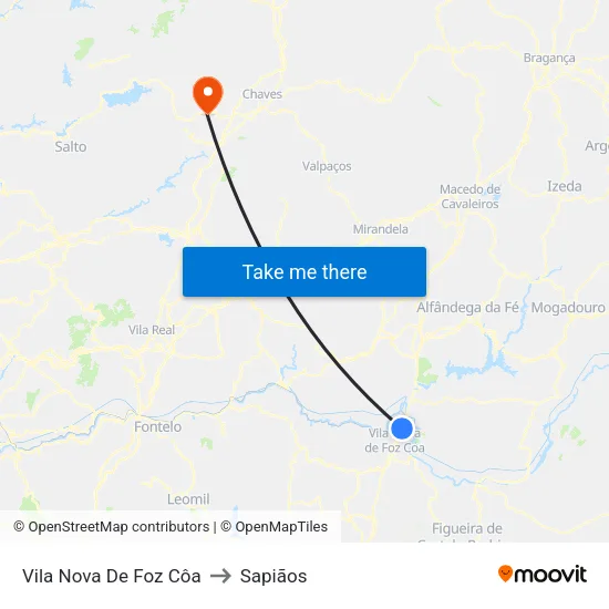 Vila Nova De Foz Côa to Sapiãos map