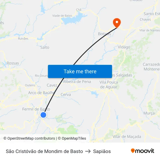 São Cristóvão de Mondim de Basto to Sapiãos map