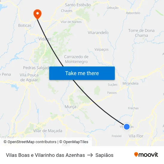 Vilas Boas e Vilarinho das Azenhas to Sapiãos map