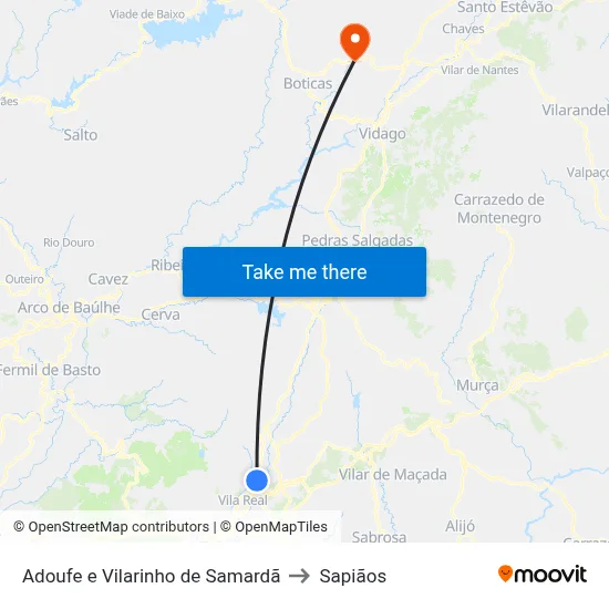 Adoufe e Vilarinho de Samardã to Sapiãos map
