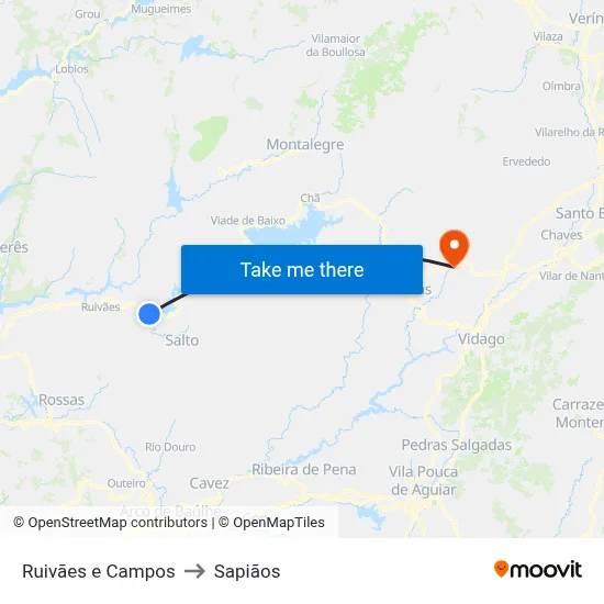 Ruivães e Campos to Sapiãos map
