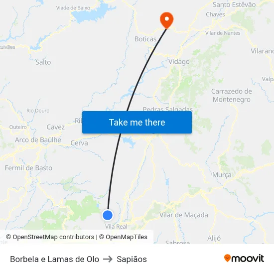 Borbela e Lamas de Olo to Sapiãos map