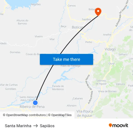 Santa Marinha to Sapiãos map