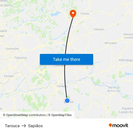 Tarouca to Sapiãos map