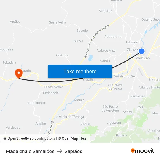 Madalena e Samaiões to Sapiãos map