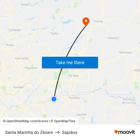 Santa Marinha do Zêzere to Sapiãos map