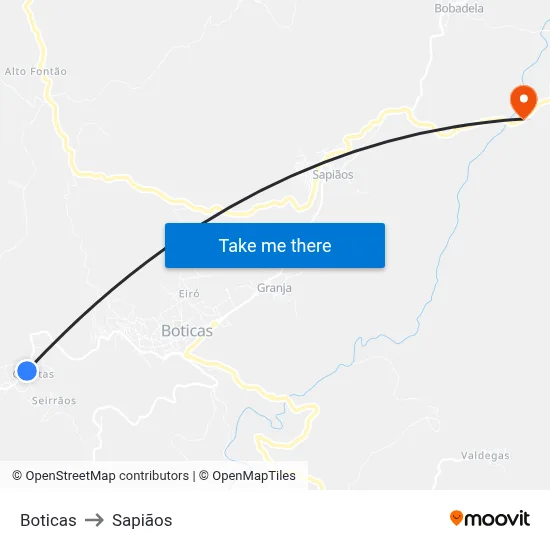 Boticas to Sapiãos map