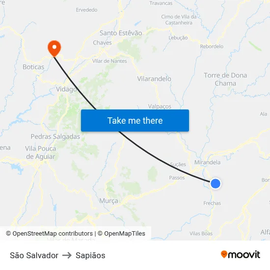 São Salvador to Sapiãos map