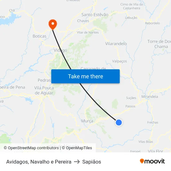 Avidagos, Navalho e Pereira to Sapiãos map