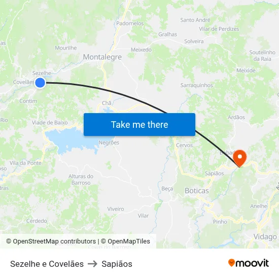 Sezelhe e Covelães to Sapiãos map