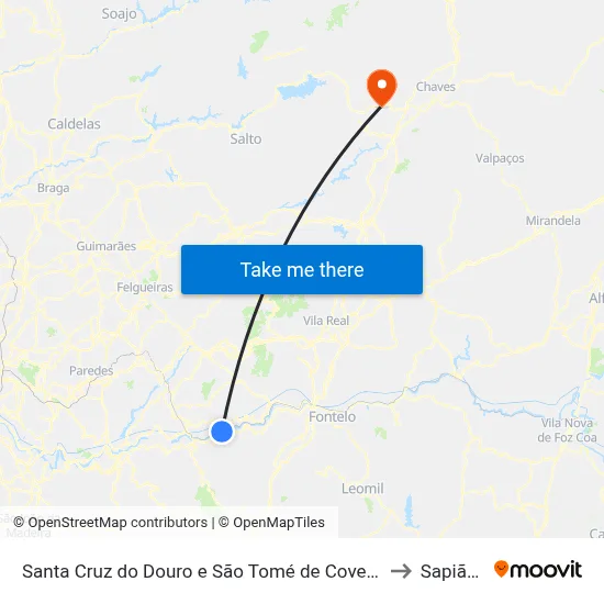 Santa Cruz do Douro e São Tomé de Covelas to Sapiãos map