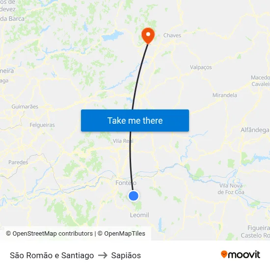 São Romão e Santiago to Sapiãos map