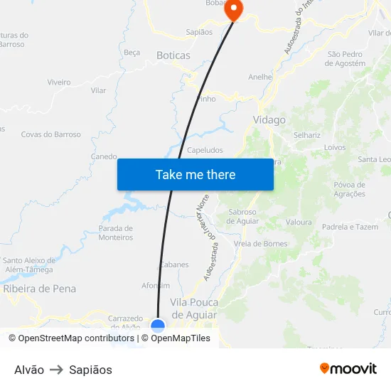 Alvão to Sapiãos map