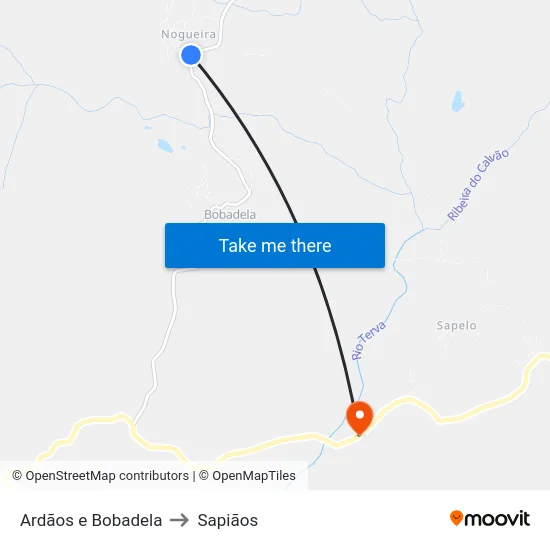 Ardãos e Bobadela to Sapiãos map