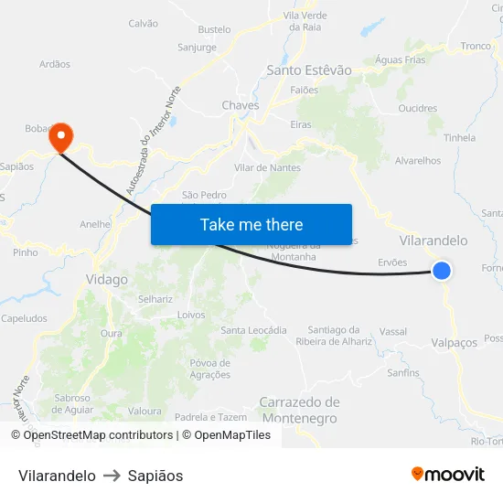 Vilarandelo to Sapiãos map