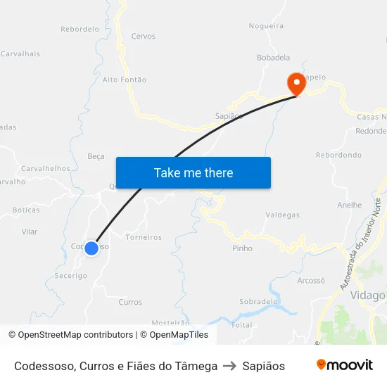 Codessoso, Curros e Fiães do Tâmega to Sapiãos map