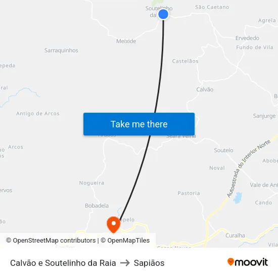 Calvão e Soutelinho da Raia to Sapiãos map