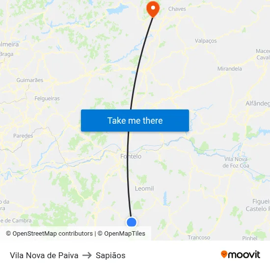 Vila Nova de Paiva to Sapiãos map