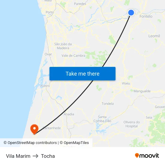 Vila Marim to Tocha map