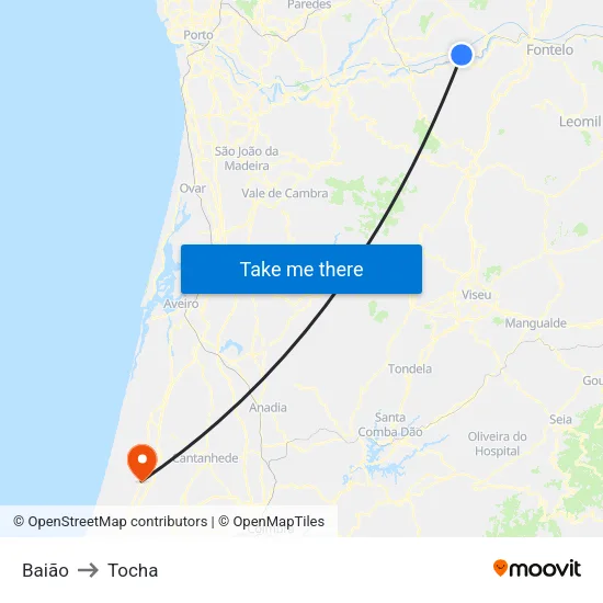 Baião to Tocha map