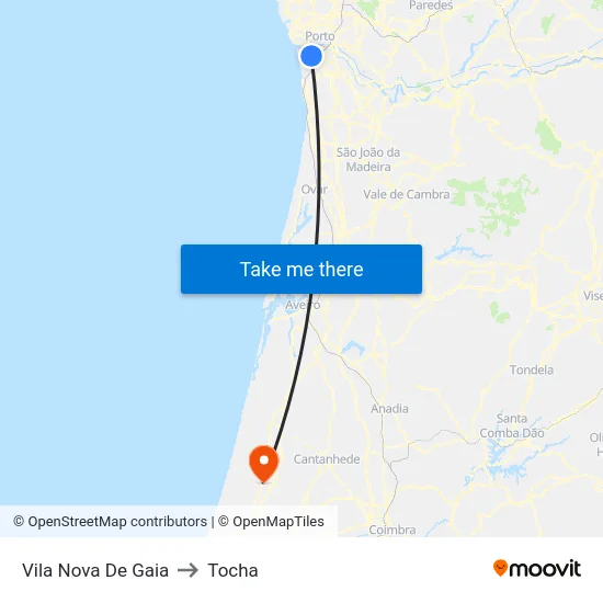 Vila Nova De Gaia to Tocha map