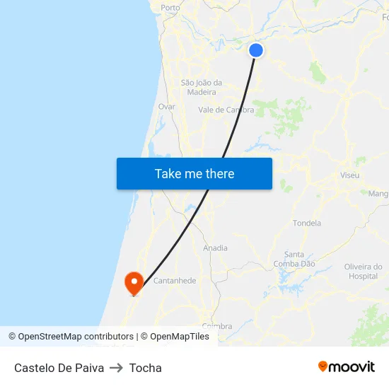 Castelo De Paiva to Tocha map