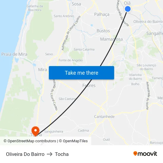 Oliveira Do Bairro to Tocha map