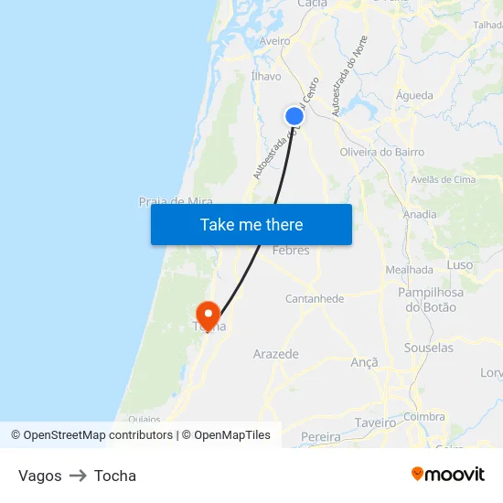 Vagos to Tocha map