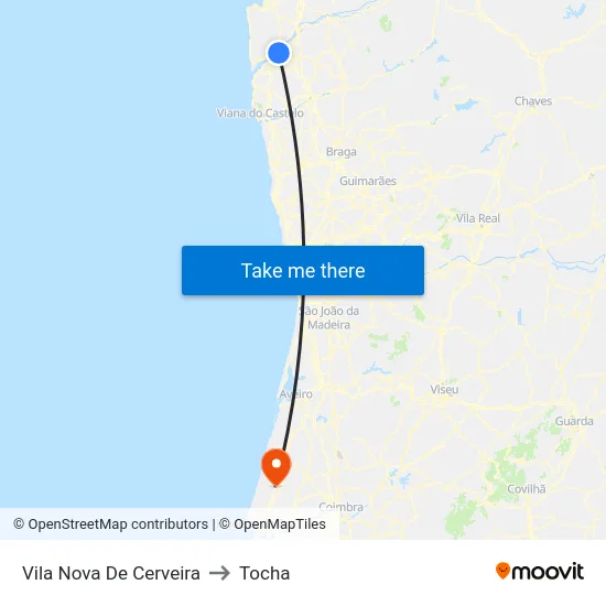 Vila Nova De Cerveira to Tocha map