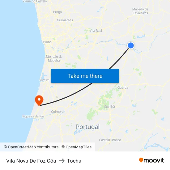 Vila Nova De Foz Côa to Tocha map