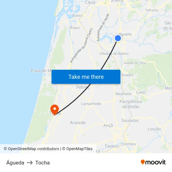 Águeda to Tocha map