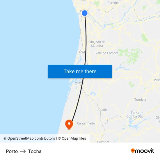 Porto to Tocha map