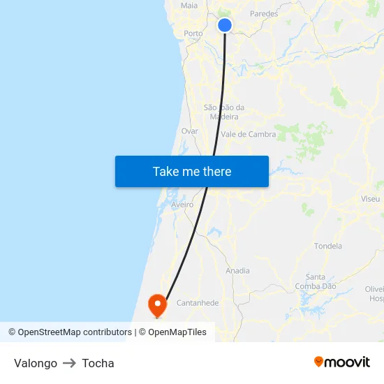 Valongo to Tocha map