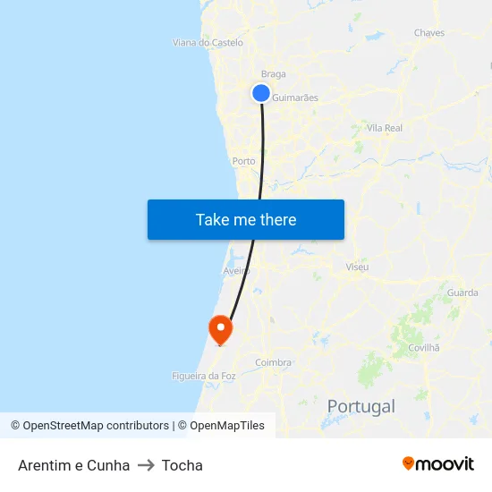 Arentim e Cunha to Tocha map