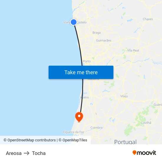 Areosa to Tocha map